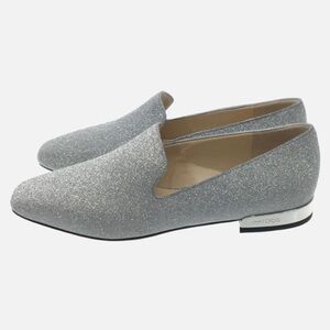 Jimmy Choo JAIDA FLAT Women's Square Toe Flat Shoes in Silver Size 39